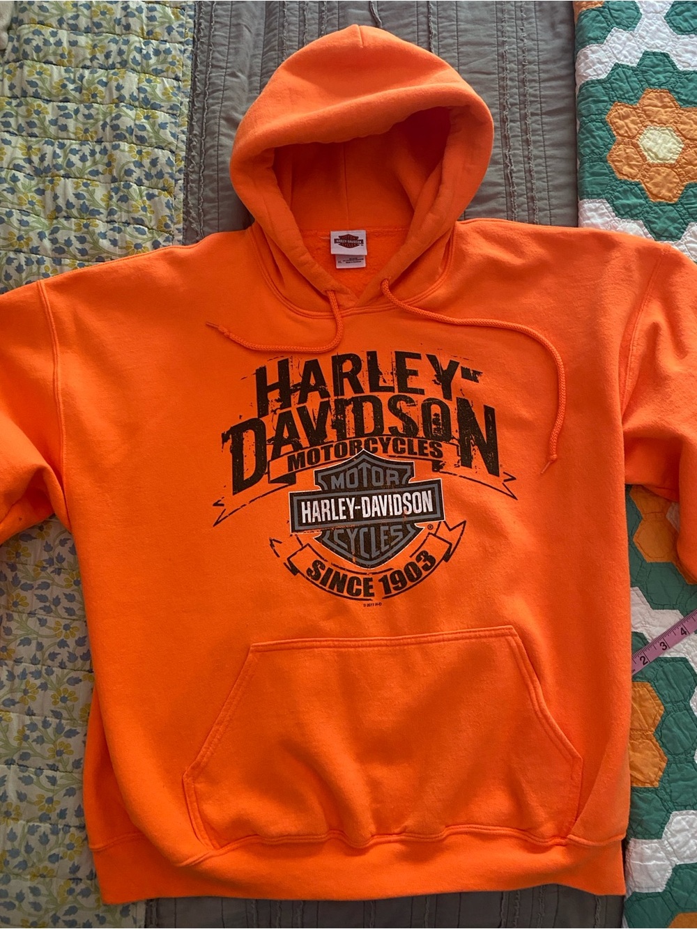 Harley-Davidson Men's Orange Logo Hoodie Sweatshirt - size XL - Mt Pleasant MI - Picture 8 of 13